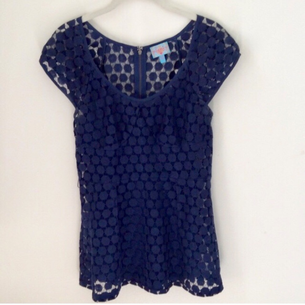 PLENTY BY TRACY REESE Lace Navy Blue Top